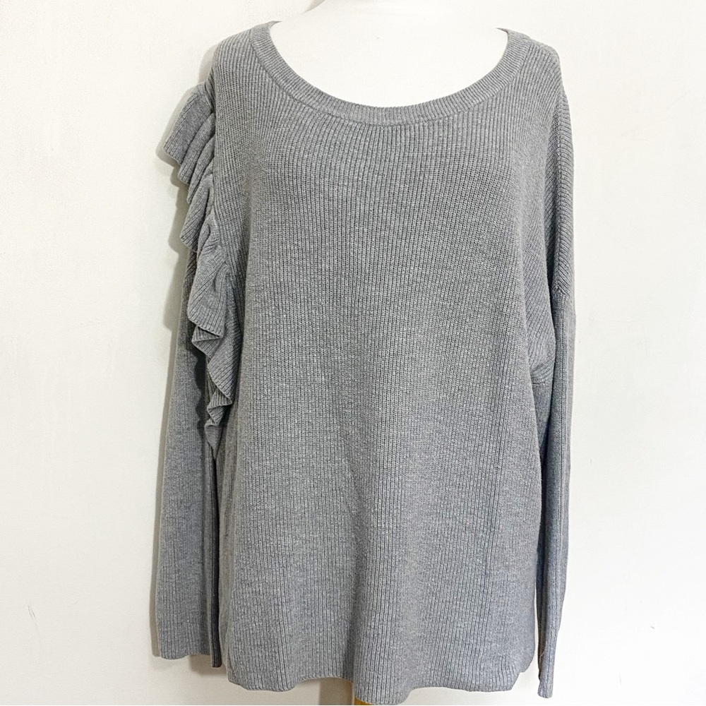 FALLS CREEK one shoulder ruffle asymmetrical rib knit wide neck sweater top 3X